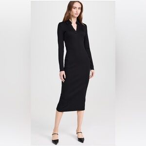 NEW Veronica Beard Jaxley Long Sleeve Collared Ribbed Midi Dress Black Size XS